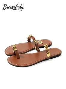 Breezelady Women's Elegant & Comfortable Fashion Beaded Bohemian Style Flat Sandals, Summer & Plus Size - 棕色 - 查看 2