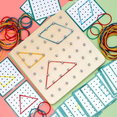 Juguete educativo de madera con cordones de goma y diseños gráficos creativos, estilo Montessori, para preescolar, edades 5-7 años