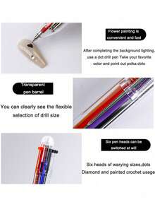 六合一专业美甲点钻笔，压力激活，配备6个旋转钻头和宝石，多功能美甲工具，适用于彩绘、渐变、条纹、点钻，是美甲沙龙和初学者的理想之选。 - 無色 - 查看 5