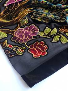 Mother's Day Gift Burnout Velvet Kimono Long Cardigan Cover Up Casual Outfit Dark Green-Peacock - Họa tiết chim công - Xem 6
