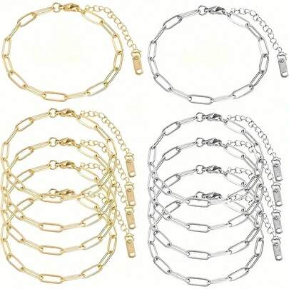 Bộ 5/10 chiếc vòng tay bằng thép không gỉ có khóa càng cua điều chỉnh được, thích hợp để tự làm trang sức, màu vàng + bạc.