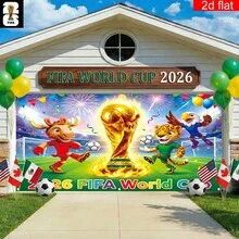 Tapisserie murale décorative WM 2D plate, bannière plate 2D, 1 pièce, bannière de fond de fête USA-Canada-Mexique 2026, bannière de garage de football, grande impression de trophée et de mascotte pour décoration extérieure, convient pour les fêtes de supporters et les décorations de fête de football ainsi que pour la décoration de la maison, 2D plate. - z1 - Voir 7