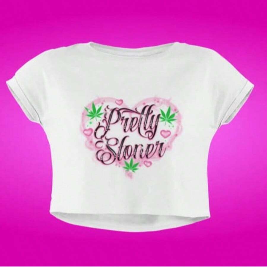 Pretty  Crop Top Y2K Style Fashion Womens Crop Top Urban Street Style 2000s Airbrush Tee - 白色 - 查看 1