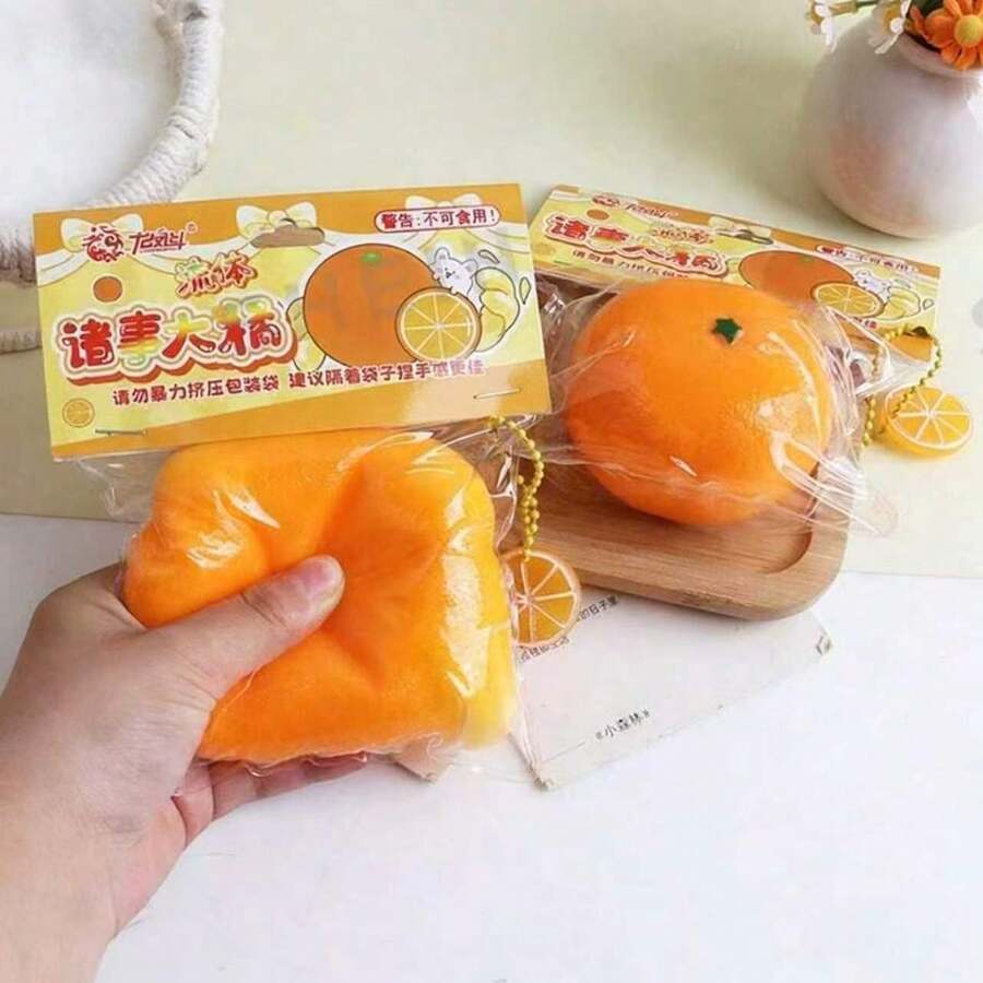 创意减压水果挤压玩具，橙子造型，慢回弹透气，湿润柔软质地，生日/节日礼物 - 彩色 - 查看 1