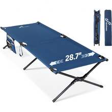 Adults Sleeping Camping Cot With Side Pockets And Storage Bag, 78.3"X28.7"X14.6" Comfort Travel Guest Bed, Easy Assembly, 330 Lbs Weight Capacity - Blue - View 2