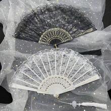 Classic Lolita Lace Fan, Cheongsam Fashion Show Photo Folding Fan, Dark Style Lace Fan-Hand Fan - Quạt lông vũ ren trắng không có mặt dây chuyền - Xem 1