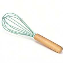 1pc Wooden Handle Silicone Cooking Whisk, High Heat Resistant Food Mixer Accessory, Kitchen Tool; Whisk - Multicolor - View 9
