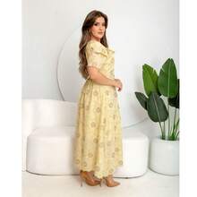 Evangelical Fashion Dress, Midi Skirt, Buttons, Embroidered Detail, Ruffle. - Amarillo - Ver 4