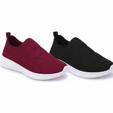 Kit Of 2 Women's Slip-On Sneakers, Comfortable, Lightweight, Casual, Everyday Wear, Black And Burgundy, White Sole - 普雷圖/瑪薩拉 - 查看 1
