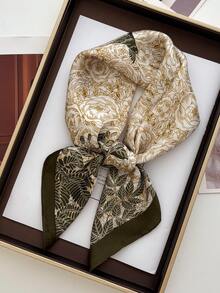 1 chiếc khăn vuông bằng satin in họa tiết dành cho nữ, băng đô thời trang, dây buộc tóc, khăn quàng cổ. - Xanh đậm - Xem 1