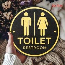 2D Flat, 1pc Unisex Restroom Sign Round Wooden Plaque, Suitable For Living Room, Kitchen, Garden, Animal Farm, Cafe, Decorative Board Gift, Suitable For Vintage Style Enthusiasts, Pre-Drilled Holes As Shown In Size - Multicolor - View 5