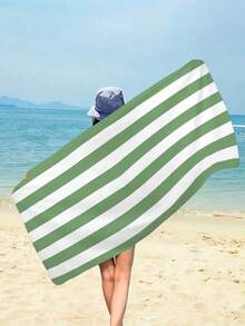 1pc Simple Striped Beach Towel, Extra Large Microfiber Quick Dry Water Absorbent Beach Towel, Anti-Sand Beach Blanket, Suitable For Travel, Swimming Pool, Yoga, Gym, Beach, Holiday Essentials (Single-Sided Printed), Beach Accessories, Pool Float - Large Beach Towels, Microfiber Beach Towel, Round Beach Towel, Striped Beach Towel, Good For The Beach, Dries Fast, Soft Beach Towel, Summer Essential, Cute Beach Towel, Cruise Essentials, Pool Essentials, Vacation Essentials, Camping Essentials, Beach Essentials, Beach Accessories For Women, Beach Towels Oversized - Green - 查看 5