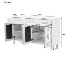 Sideboard With Four Mirrored Doors, Chest Of Drawers, Adjustable Shelves And Crystal Handles. - 白色 - 查看 5