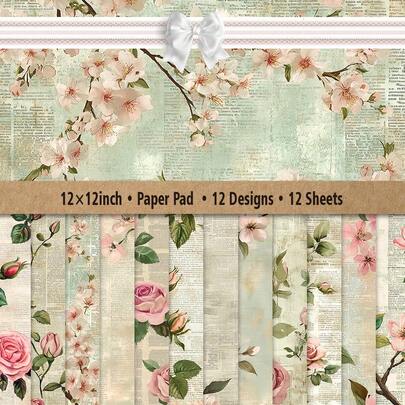 12 Sheets Scrapbook Paper Pad 12x12 Inch 12 Designs Vintage Themed Craft Paper With Floral Patterns And Retro Elements For Scrapbooking Card Making Journaling Art Projects And Crafts