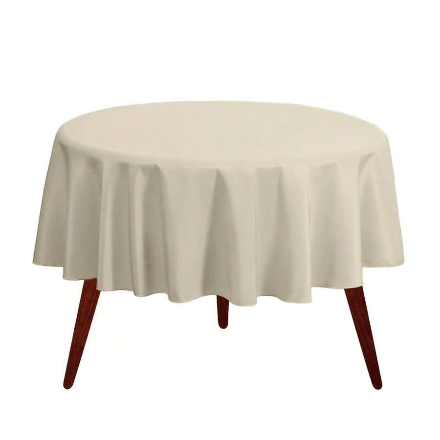 Solid Color Round Tablecloth-60 Inch Dia Or 70 Inch Dia - Heavy Duty Washable Fabric - For Buffet Table, Holiday Party, Dinner, Wedding & Baby Shower - 象牙 - 查看 1