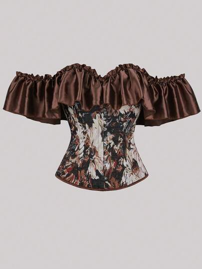 2026 Summer Vacation Music Festival Women's Brown Off Shoulder Fashionable Tie-Waist Top