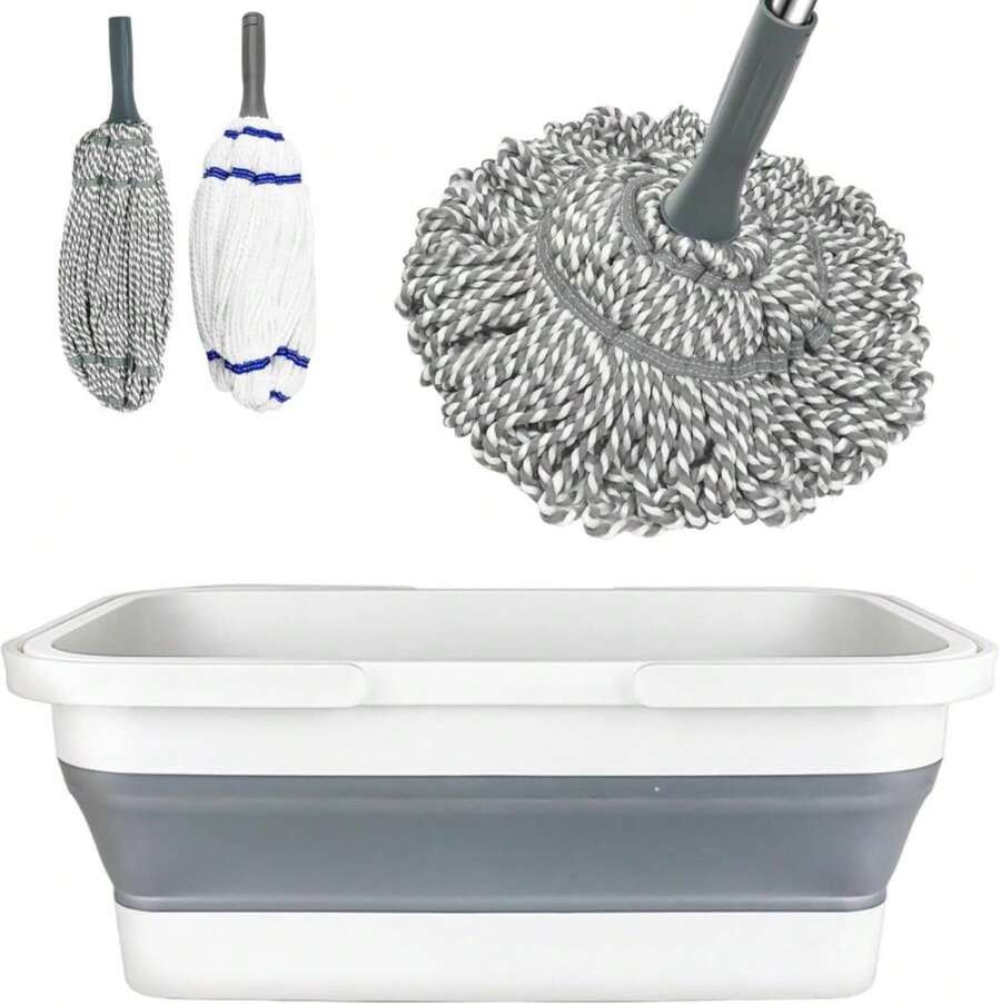 Kickleen Self Wringing Mop With Bucket- Easy Squeeze Twist Mop With 52.5 Inch Long Handle, Heavy Duty For Hardwood, Tile, Vinyl &Amp; Laminate Floors (Gray+White) - ColorA - 查看 1