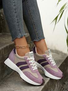 Giày thể thao đế dày kiểu retro, phần trên dày dặn, thích hợp cho chạy bộ, giày nữ, giày thể thao sọc retro nữ, da lộn màu tím, giày thể thao trượt ván, tennis, bóng rổ, giày đi làm, kiểu dáng thanh mảnh, hơi nâng cao, giày nữ - Màu tím - Xem 3