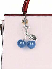 Cherry Shaped Keychain Bag Charm, Cute Car Keyring Accessory For Women, Perfect Christmas & Valentine's Day Gift - 銀色+綠 - 查看 10