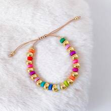 Pulsera de arcilla polimérica tejida al estilo bohemio con arcoíris, pulsera de cuentas de cobre chapado en oro de 18K, accesorio europeo y americano de primavera/verano - Multicolor - Ver 6