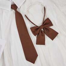 Dasi Longgar Tanpa Ikatan Warna Polos, Set Aksesoris Dasi Kemeja Seragam Sekolah Gaya Jepang, Festival, Perjalanan, Disko, Pakaian Wisuda - Rust Brown - View 6