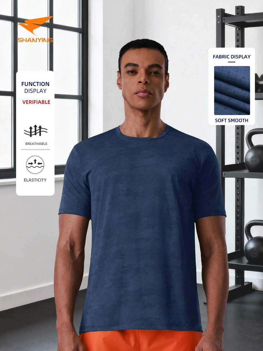 SHANYING Men Gym Sportswear Clothes Comfort Running Workout Tee Tops ,Summer Sports Outdoor Tshirts - Navy Blue - View 1