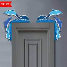Moldura de canto/porta de madeira decorativa com ondas e golfinhos, perfeita para decoração de casa com tema de praia no verão. Ideal para decorar cantos/paredes em casas, salas de estar, quartos, banheiros e escritórios. Decoração para casa com tema oceânico. - Multicolorido - Ver 2