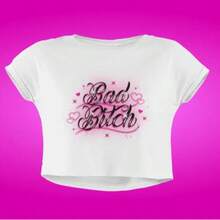 Baddie Airbrush Shirt Women Crop Tee - White - View 1