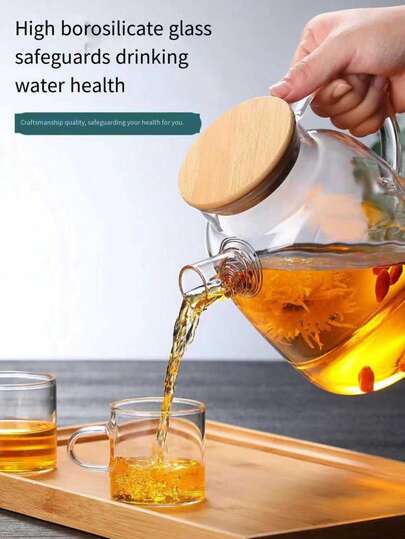 1pc Fashion Heat-Resistant High Capacity Water Pitcher With Lid And Handle, Suitable For Home, Hotel, Restaurant, Etc. Can Be Used For Juice, Milk And Other Beverages.