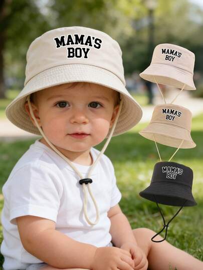 1PC "MAMA'S BOY" Kids Bucket Hat - Toddler Wide Brim Sun Hat With Adjustable Chin Strap, Breathable Outdoor Hat For Baby Boys, Camping & Daily Play