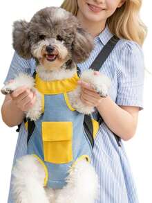 Dog Backpack Carrier, Front Pocket For Essentials, Legs Out Pet Sling Front Backpacks For Small Medium Dogs 11-15 Lbs, Adjustable Puppy Chest Travel Bag For Hiking Cycling - Blue - View 1