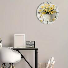 2D Flat, Vintage Yellow Bouquet Wooden Wall Clock - No Chime, Round Analog Clock, Floral Design With White Flower Pot - Perfect For Kitchen, Home Office, Library, Hallway, Apartment Decor - Size 10inch,Mothers Day Gift,Adornos Para Sala,Sunflower,House Essentials - Style/Multiple Colors/10in/25cm - View 11