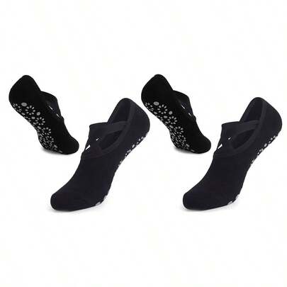 2 pares de calcetines de yoga y pilates con tiras cruzadas para mujeres, transpirables, que absorben la humedad, calcetines de ballet, antideslizantes, calcetines deportivos, aptos para todas las estaciones