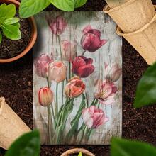 2D Flat, 1pc Vintage Tulips Metal Wall Art Sign - 8x12 Inch (20x30cm) Shabby Chic Rustic Dutch-Inspired Tulip Field Decor, Pink & White Tulip for /Outdoor Room, Cafe, Decoration - Easy Mounting Holes, 2D Flat - 1PC - Übersicht 1