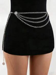 Chaîne de taille en métal ajouré pour femmes, ceinture polyvalente à porter avec des costumes, pulls, robes, accessoire de chaîne de taille décorative, couleur unie en ton doré bohème en aluminium, convient pour toutes les saisons - Chaîne de pantalon multicouche 1 - Voir 29