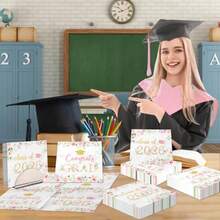 M50Pcs Congrats Grad Party Napkins - Floral Graduation Party Decorations Pink Class Of 2026 Graduation Paper Napkins For College High School Party PliesN - 粉色 - 查看 2