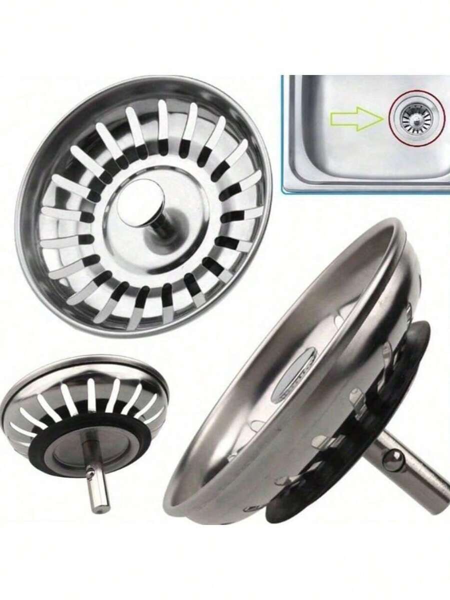 Stainless Steel Kitchen Sink Strainer And Drain Stopper - Polished Drain Plug With Hair Catcher Filter For Bathroom And Kitchen Drain Protection - Multicolor - View 1