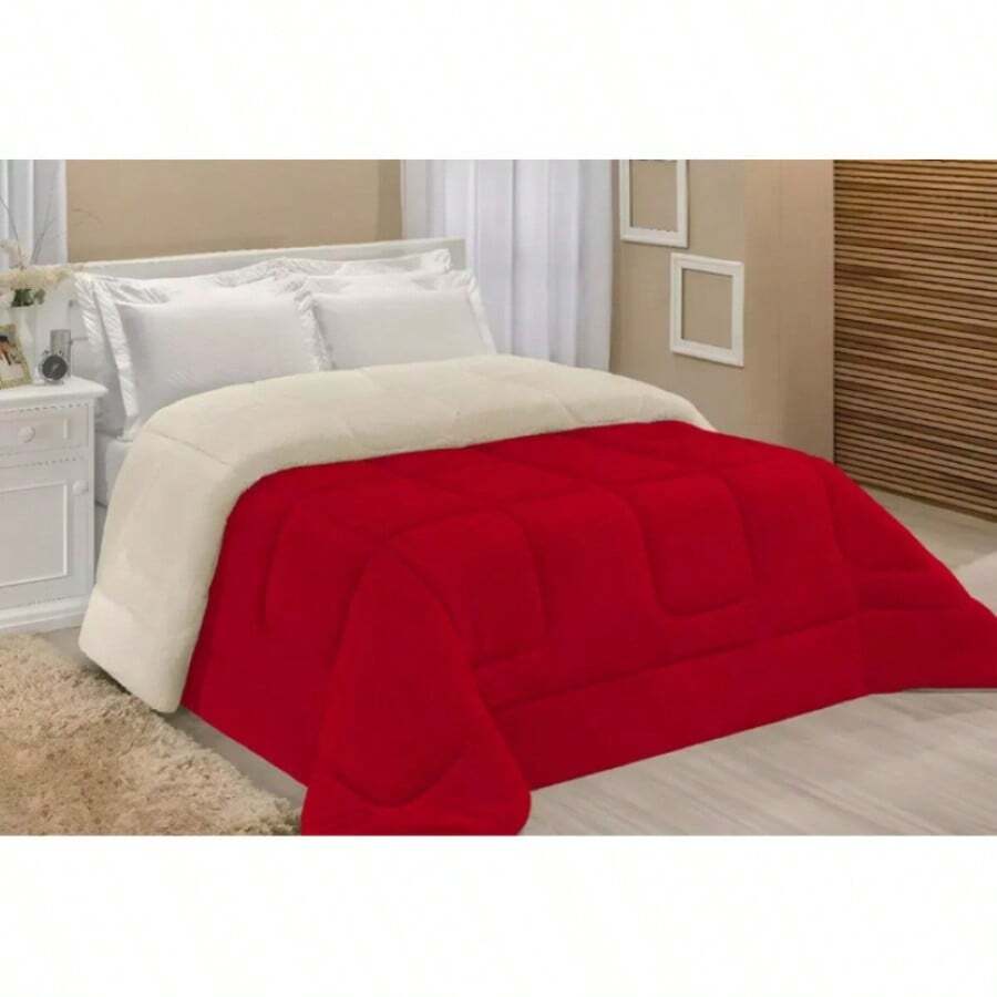 Sherpa Comforter With Blanket/Fitting Set, Queen Size, Thick, Assorted Colors, 2.40cm X 2.20cm - 紅白色 - 查看 1