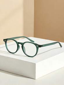 1副女士绿色圆形PC镜框复古全框个性化日常佩戴办公装饰时尚眼镜 - 綠色 - 查看 3