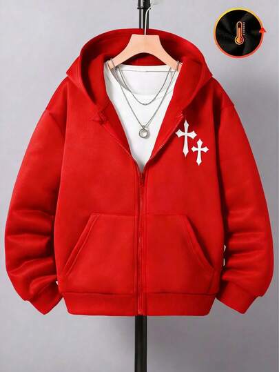 KID005|Sudadera con capucha y cremallera versátil con estampado gráfico para adolescentes