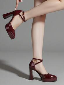 舒适高跟凉鞋，时尚女鞋 - 酒紅色 - 查看 4