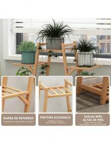 NINOTO Estante para Plantas de Madera de Múltiples Niveles, Soporte para Macetas, Organizador Decorativo para Interior y Exterior, Diseño Estable y Ahorro de Espacio - A - Ver 3