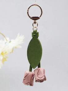 Tulip Handmade Leather Goods, Flower Bag Pendant, Keychain, Homemade Hand Sewn Car Key Pendant Floral Bridesmaid Gifts - 粉色 - 查看 8
