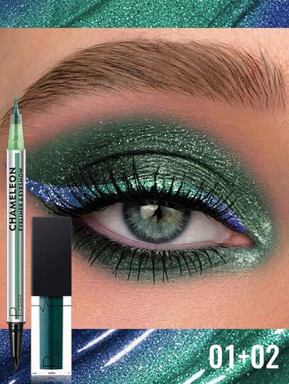 Pudaier 2件套眼影膏和变色眼线笔，闪亮防水，适合派对和音乐节。