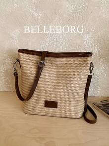 Minimalist Lightweight Straw Shoulder Bag For Women - Coffee - View 1