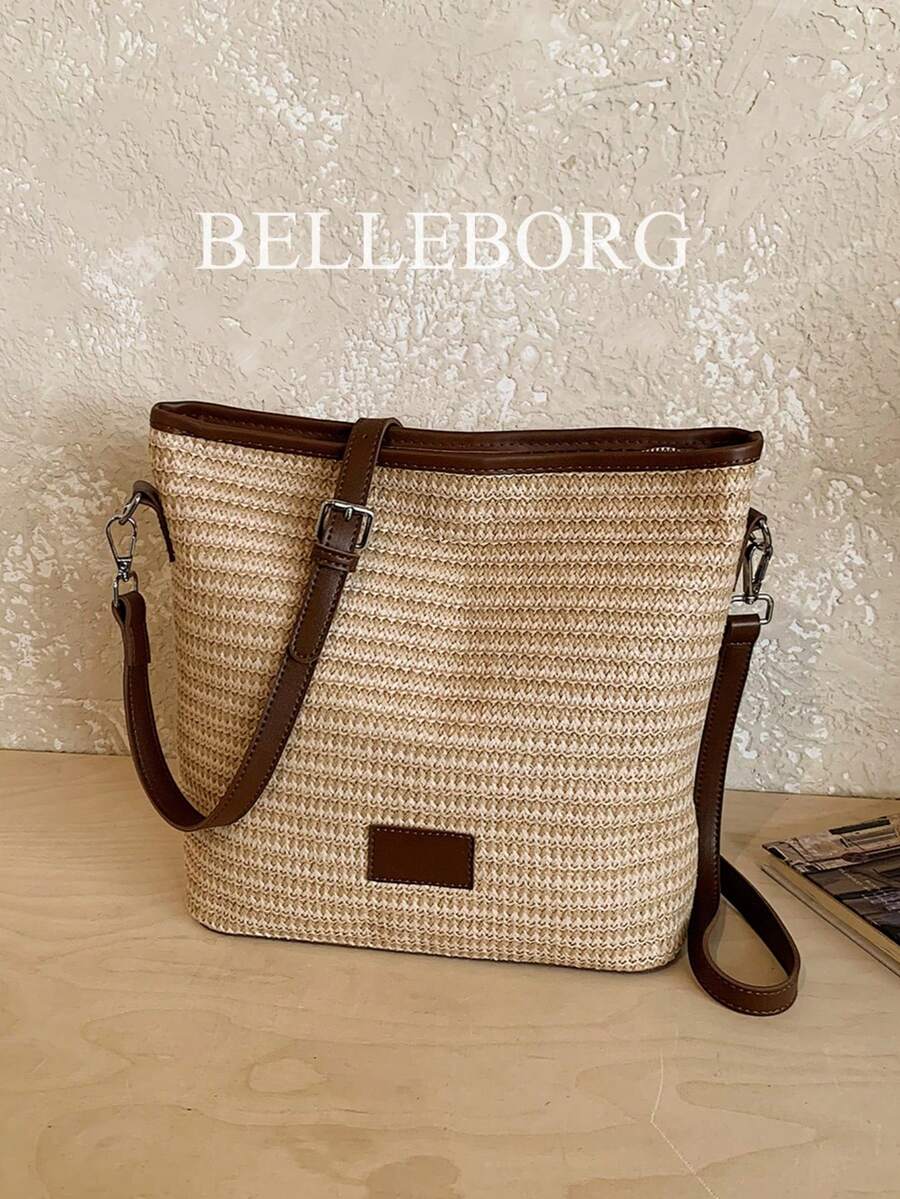 Minimalist Lightweight Straw Shoulder Bag For Women - Coffee - View 1