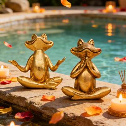 Tượng ếch yoga bằng nhựa chống thấm nước, tác phẩm điêu khắc ếch thiền định đáng yêu dành cho đài phun nước, bờ ao, bể cá và tiểu cảnh nước, tượng động vật Zen màu vàng cho nghệ thuật sân vườn ngoài trời, kệ trong nhà, bàn làm việc và trang trí phòng tắm, món quà tâm linh phong cách Bohemian dành cho những người yêu thích chánh niệm và làm vườn.