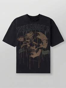 Men's YLA Fashion Brand Short-Sleeved Shirt, Round-Neck Skull Print, Loose Short Sleeves - 白色 - 查看 5