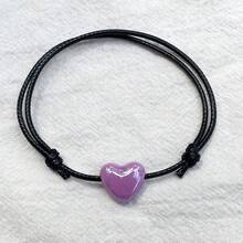 Vòng tay hình trái tim bằng gốm, vòng tay dệt thủ công có thể điều chỉnh, phù hợp cho cả nam và nữ. - trắng - Xem 8