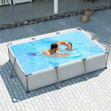 Goplus Above Ground Swimming Pool, 10'x6.8'x26'' Metal Frame Pool Set W/PVC Fabric, 3 Stoppers, Drainage Valve Connector, For Outdoor, Backyard, Garden, Patio (10' X 6.8' Rectangle, 978 Gal, Grey) - 10英尺 x 6.8英尺 長方形,978加侖,灰色 - 查看 8